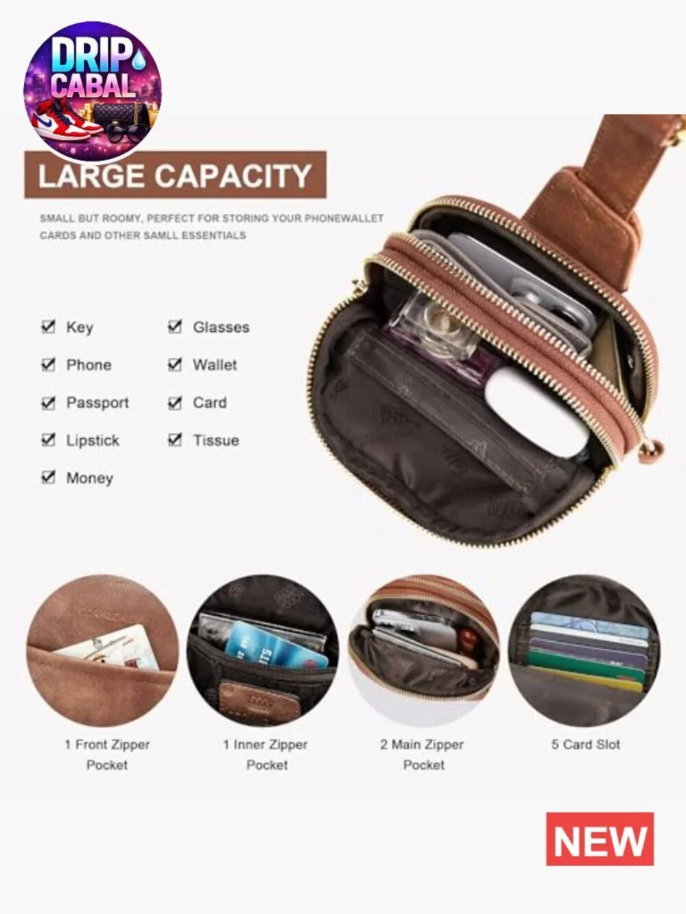 Crossbody Sling Bag - Faux Leather Shoulder Bag for Women